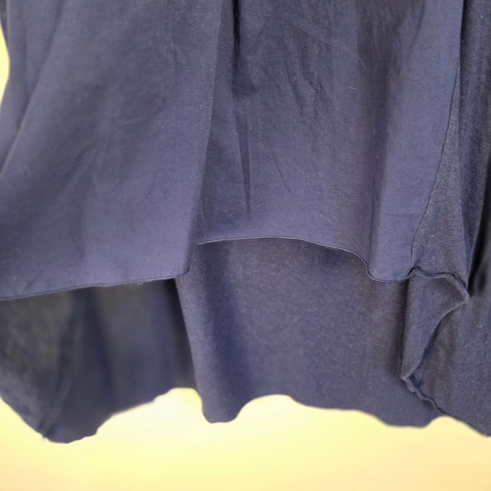 TINY Anthropologie Embroidered High Low Top Womens Size M Navy Blue Boho Pintuck - Picture 3 of 8